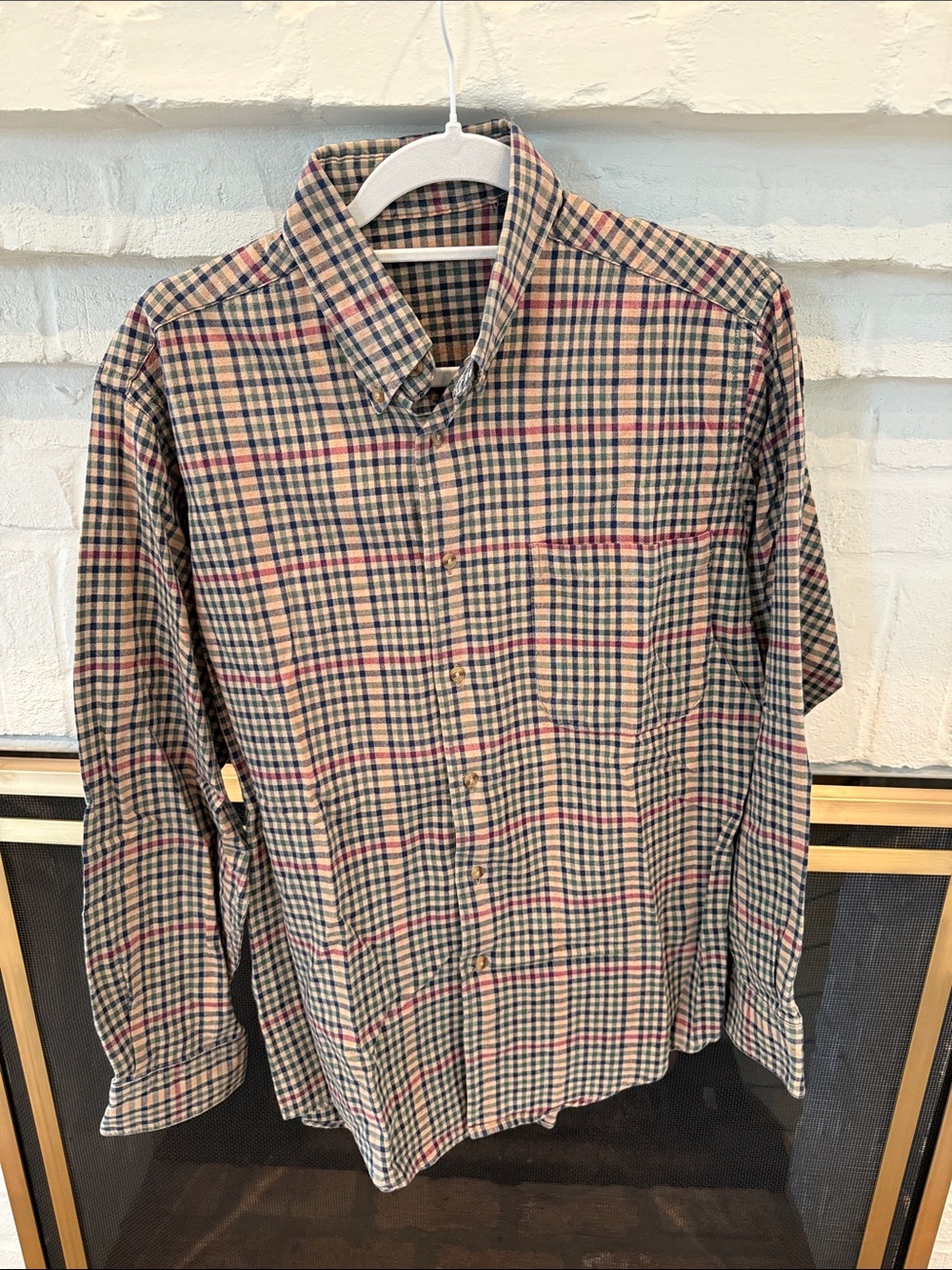Men's Button-Down Plaid Shirt - Beige/Navy/Red